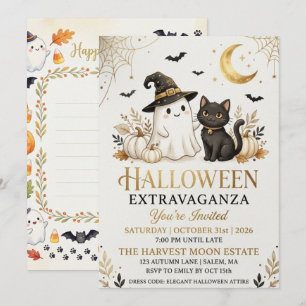 Luxuriöse schwarze Gold-Halloween-Party-Einladungs Feiertagskarte