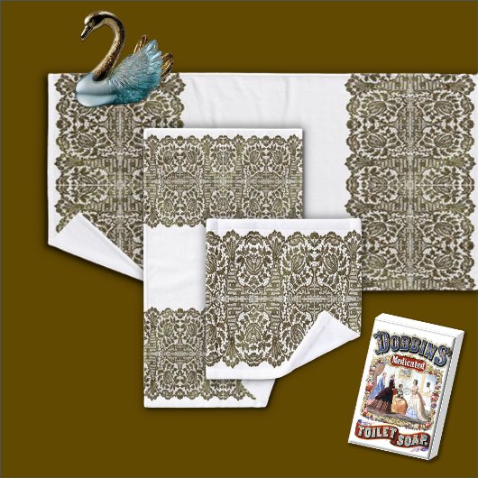 LUXURIÖSE SCHWARZE GOLD-Spitze auf weißem Bath-Han Badhandtuch Set