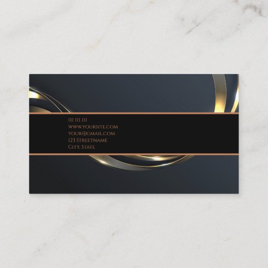 Luxuriöse schwarze goldene elegante Anwaltskarte B Visitenkarte (Rückseite)