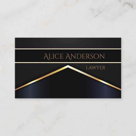 Luxuriöse schwarze goldene elegante Anwaltskarte B Visitenkarte (Vorderseite)