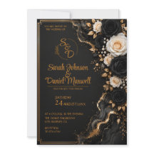 Luxuriöse schwarze Goldene Hochzeitseinladungsvorl