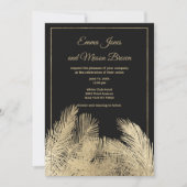 Luxuriöse schwarze goldene Palme tropische Hochzei Einladung (Vorderseite)