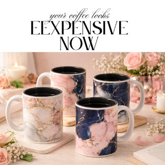 Luxuriöse schwarze & goldene weiße Marmor-Kaffeeta Zweifarbige Tasse