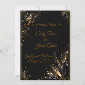 Luxuriöse schwarze Goldkristall-Hochzeitseinladung Einladung