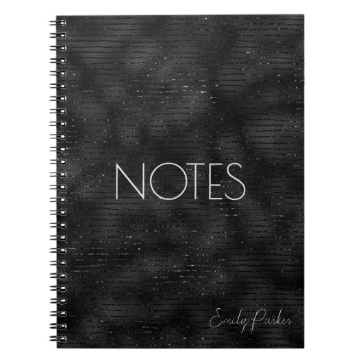 Luxuriöse schwarze Imitate Glitzer Streifen Muster Notizblock (Vorderseite)