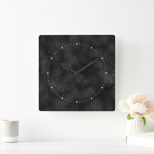 Luxuriöse schwarze Imitate Glitzer Streifen Muster Quadratische Wanduhr (Zuhause)
