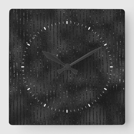 Luxuriöse schwarze Imitate Glitzer Streifen Muster Quadratische Wanduhr (Vorderseite)