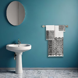 LUXURIÖSE SCHWARZE Lace Sheen Design Badehandtuch  Badhandtuch Set