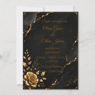 Luxuriöse schwarze Marmor- und Gold-Hochzeitseinla Einladung