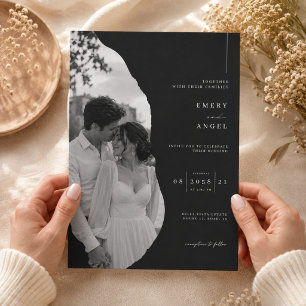 Luxuriöse schwarze redaktionelle Foto-Hochzeitsein Einladung