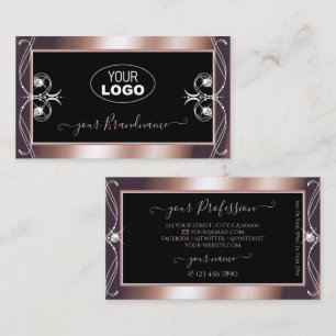 Luxuriöse schwarze Roségold-Funkeljuwelen mit Logo Visitenkarte