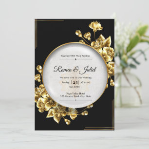 Luxuriöse schwarze und goldene Hochzeit Einladung