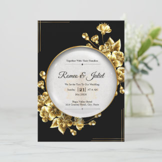 Luxuriöse schwarze und goldene Hochzeit Einladung