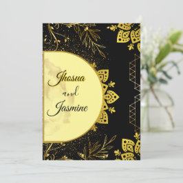Luxuriöse schwarze und goldene Mandala-Hochzeitsei Einladung