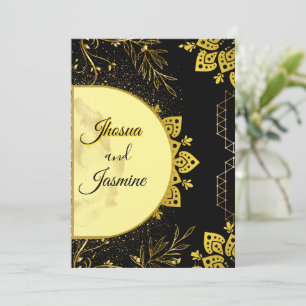 Luxuriöse schwarze und goldene Mandala-Hochzeitsei Einladung