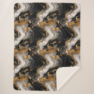 Luxuriöse schwarze und goldene Marmor-Sherpa-Decke Sherpadecke
