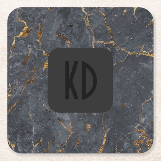 Luxuriöse, schwarze und goldene Marmorstruktur Rechteckiger Pappuntersetzer (Vorderseite)