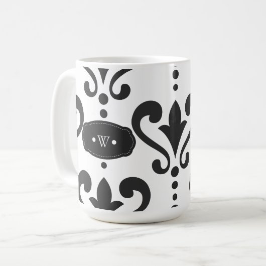 Luxuriöse schwarze und weiße Damaskus Kaffeetasse (Vorderseite Links)