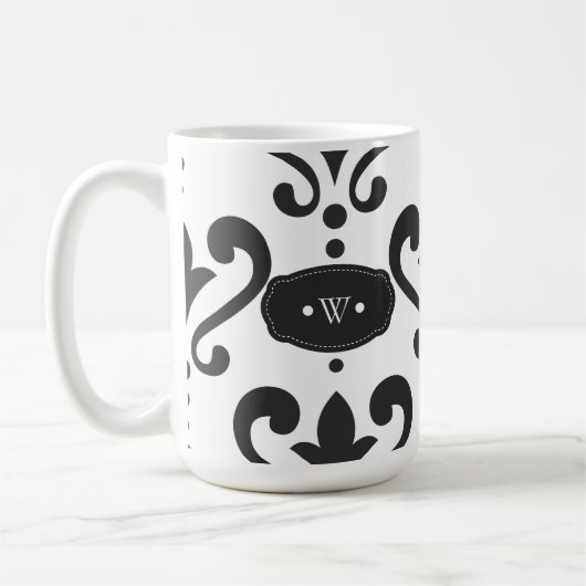 Luxuriöse schwarze und weiße Damaskus Kaffeetasse (Links)