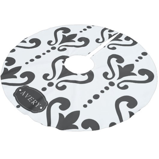 Luxuriöse schwarze und weiße Damaskus Polyester Weihnachtsbaumdecke (Schrägansicht)