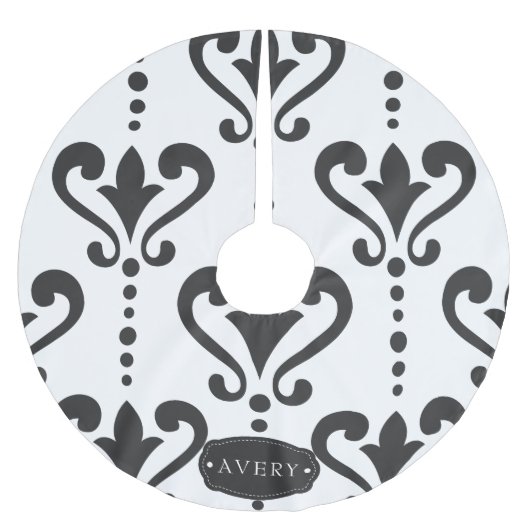 Luxuriöse schwarze und weiße Damaskus Polyester Weihnachtsbaumdecke (Vorderseite)