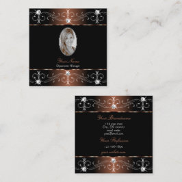 Luxuriöse Schwarzweiß-Verzierte Ornamente mit Foto Quadratische Visitenkarte