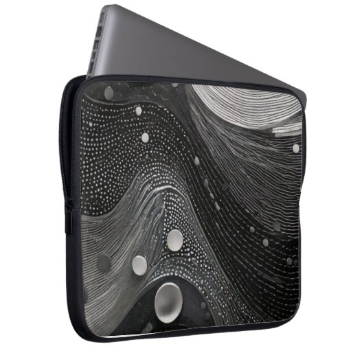 Luxuriöse schwarzweiße Wellen Laptopschutzhülle (Vorne Rechts)
