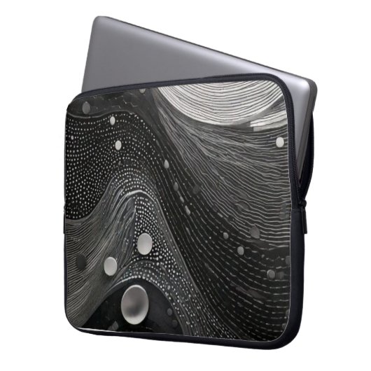 Luxuriöse schwarzweiße Wellen Laptopschutzhülle (Vorderseite Links)