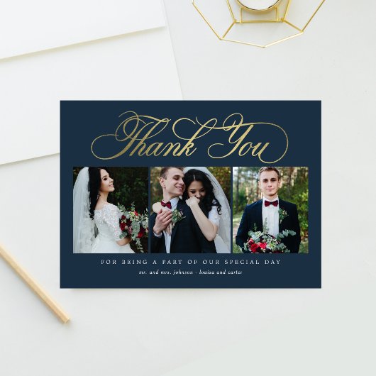 Luxuriöse Script-Hochzeit Danke, Card Imitats Foil Dankeskarte