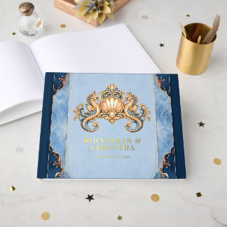 Luxuriöse Seepferdchen-Echtgoldfolie am Hochzeitst Gästebuch