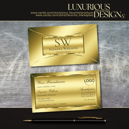 Luxuriöse Shimmery Gold mit Monogram und Logo Visitenkarte