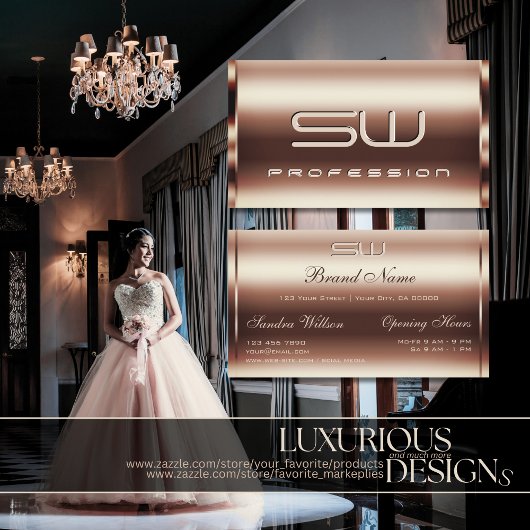 Luxuriöse Shimmery Rose Golden Imitats 3D-Initiale Visitenkarte