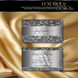 Luxuriöse Silber Glitzer Luminous Stars mit Initia Visitenkarte
