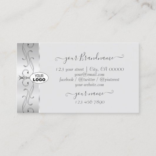 Luxuriöse Silber Gray Verziert Borders Juwelen mit Visitenkarte (Rückseite)