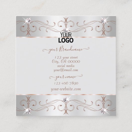 Luxuriöse Silber Rose Gold Verzierte Ornamente mit Quadratische Visitenkarte (Rückseite)