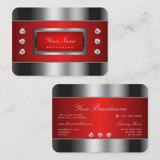 Luxuriöse Silber und Rot mit schimmernden Rhinesto Visitenkarte (Vorne/Hinten)