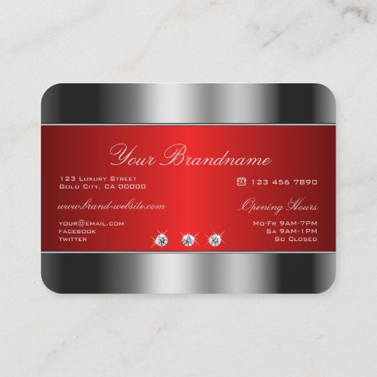 Luxuriöse Silber und Rot mit schimmernden Rhinesto Visitenkarte (Rückseite)