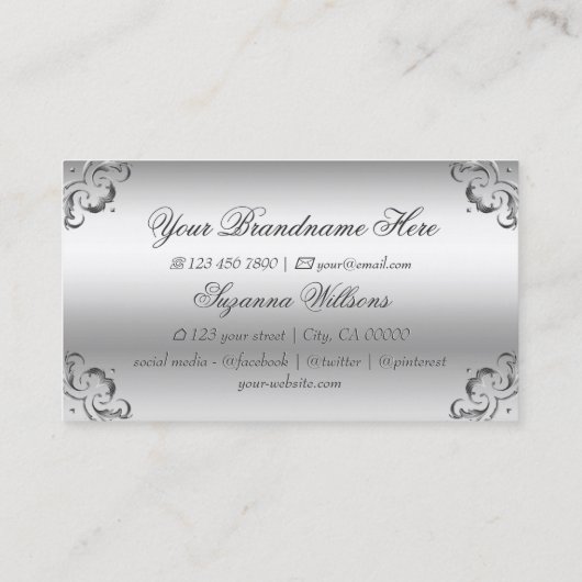 Luxuriöse Silber Verzierte Dekoration mit Logo Prä Visitenkarte (Rückseite)