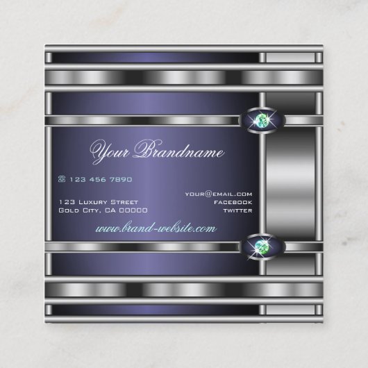 Luxuriöse Silbereffekte Dunkelblaue Imitate Rhines Quadratische Visitenkarte (Rückseite)