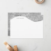 luxuriöse Silberfunkelfolie-Monogramm Mitteilungskarte (Vorderseite/Rückseite Beispiel)