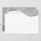 luxuriöse Silberfunkelfolie-Monogramm Mitteilungskarte (Vorne/Hinten)
