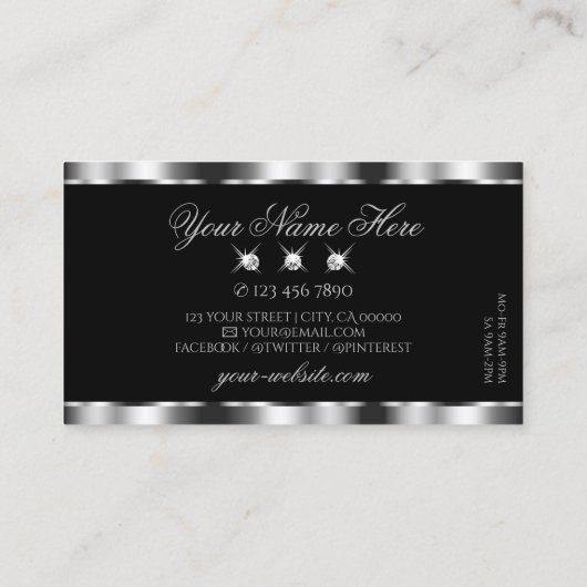 Luxuriöse Silver Black Sparkling Juwelen Glamour Visitenkarte (Rückseite)