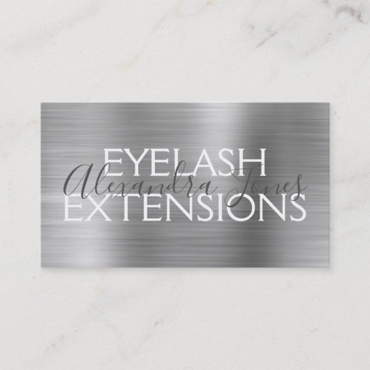 Luxuriöse Silver Brushed Metal Eyelash Extensions Visitenkarte (Vorderseite)