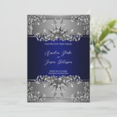 Luxuriöse Silver Carving Floral Wedding Einladung (Stehend Vorderseite)