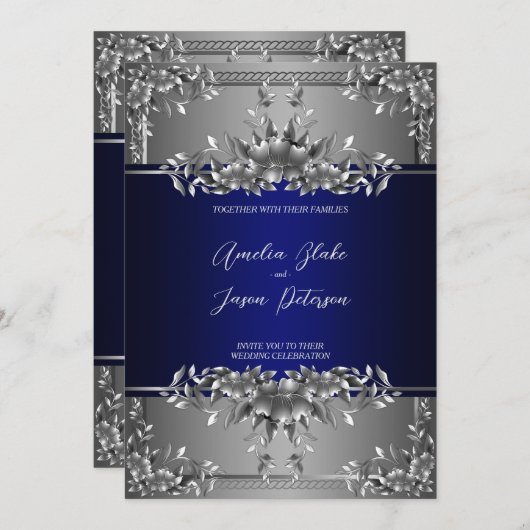 Luxuriöse Silver Carving Floral Wedding Einladung (Vorne/Hinten)
