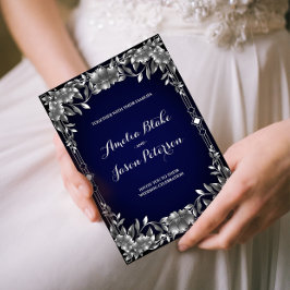 Luxuriöse Silver Carving Foliage Wedding Einladung