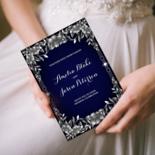 Luxuriöse Silver Carving Foliage Wedding Einladung