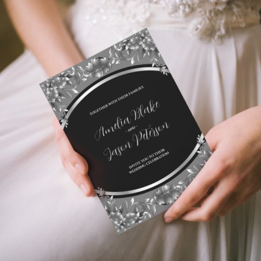 Luxuriöse Silver Carving Foliage Wedding Einladung