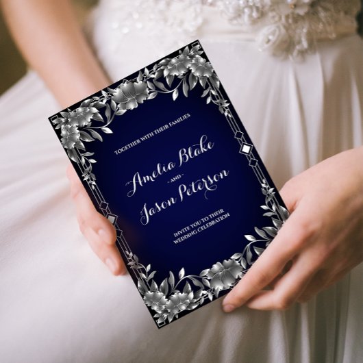 Luxuriöse Silver Carving Foliage Wedding Einladung