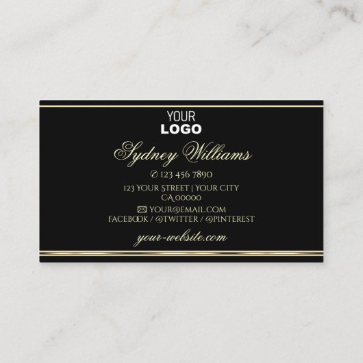 Luxuriöse Silver Glitzer Logo Schwarz Golden Borde Visitenkarte (Rückseite)